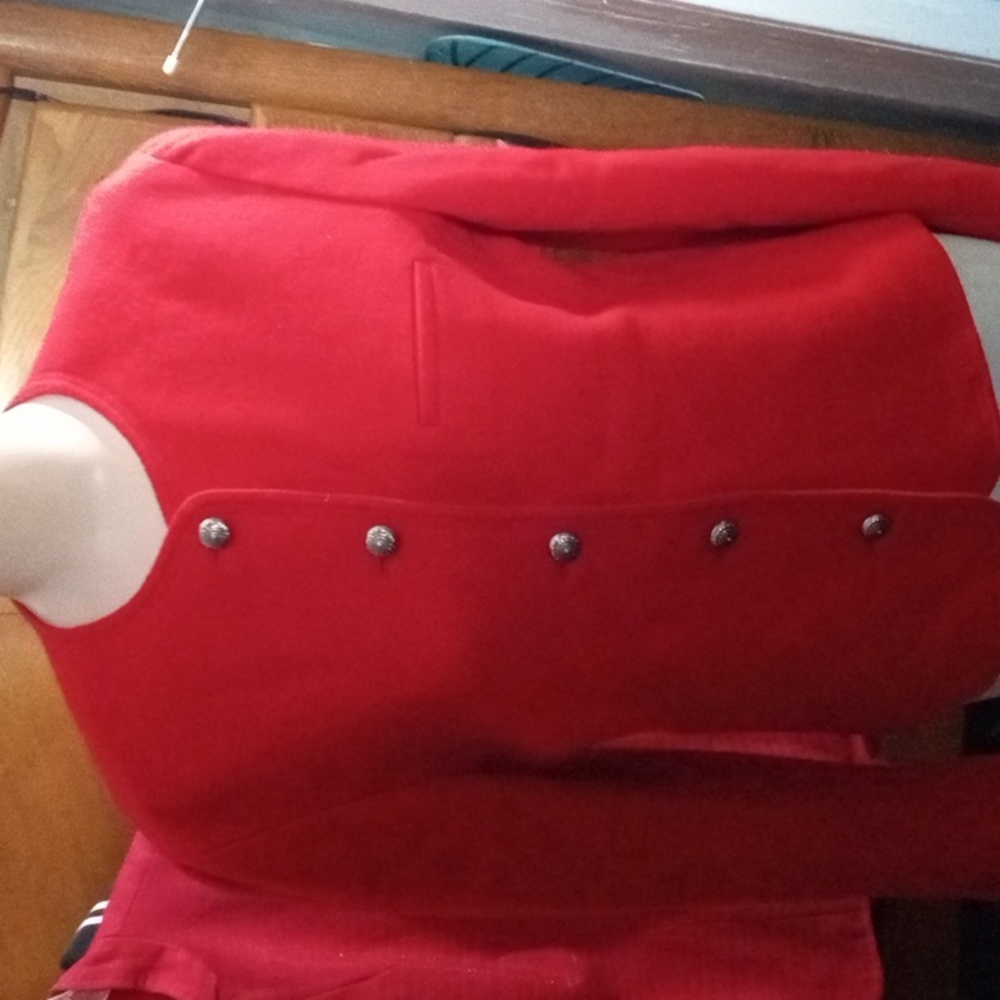 Evanne Piconne Vintage Red Wooly blazer with silver buttons.
